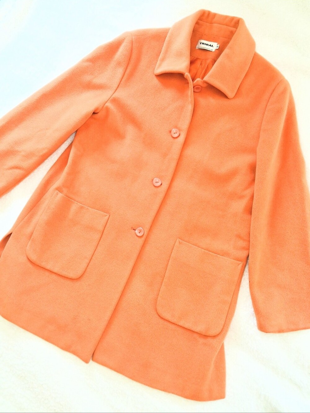 Vintage Tribal Pumpkin Orange Wool Pea Coat Mohair Angora Over Coat Size 12